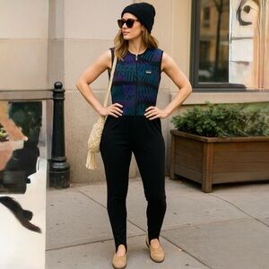 Vintage L.L. Bean Fleece Stirrup Jumpsuit | Purple Teal Geometric | USA Made